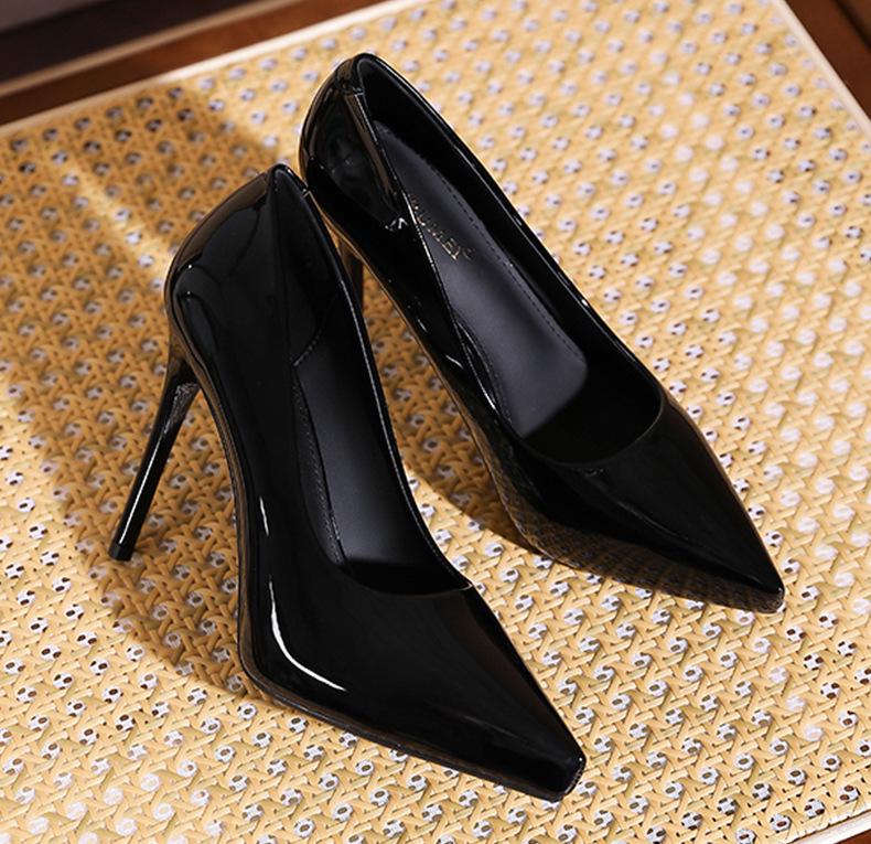 1088-D1 Women's Patent Leather Stiletto Heels with Pointed Toe, Elegant French Design, Inner Waterproof Platform, 2025 Collection.