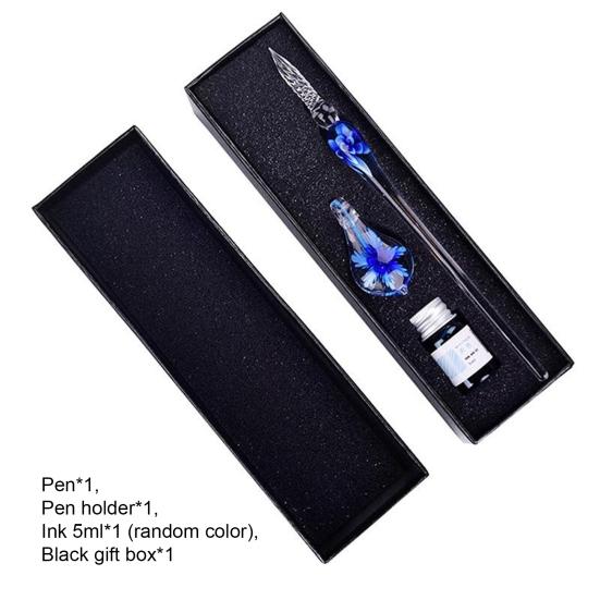 1 Set Transparent Dip Pen with Inside Flower Glass Writing Pen Faux Crystal Ink Dip Pen Gift for Student