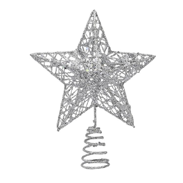 Glimmering Star Christmas Top Decoration 27cm Sparkling Hollowed Metal Star Tree Top For Christmas Tree Ornament