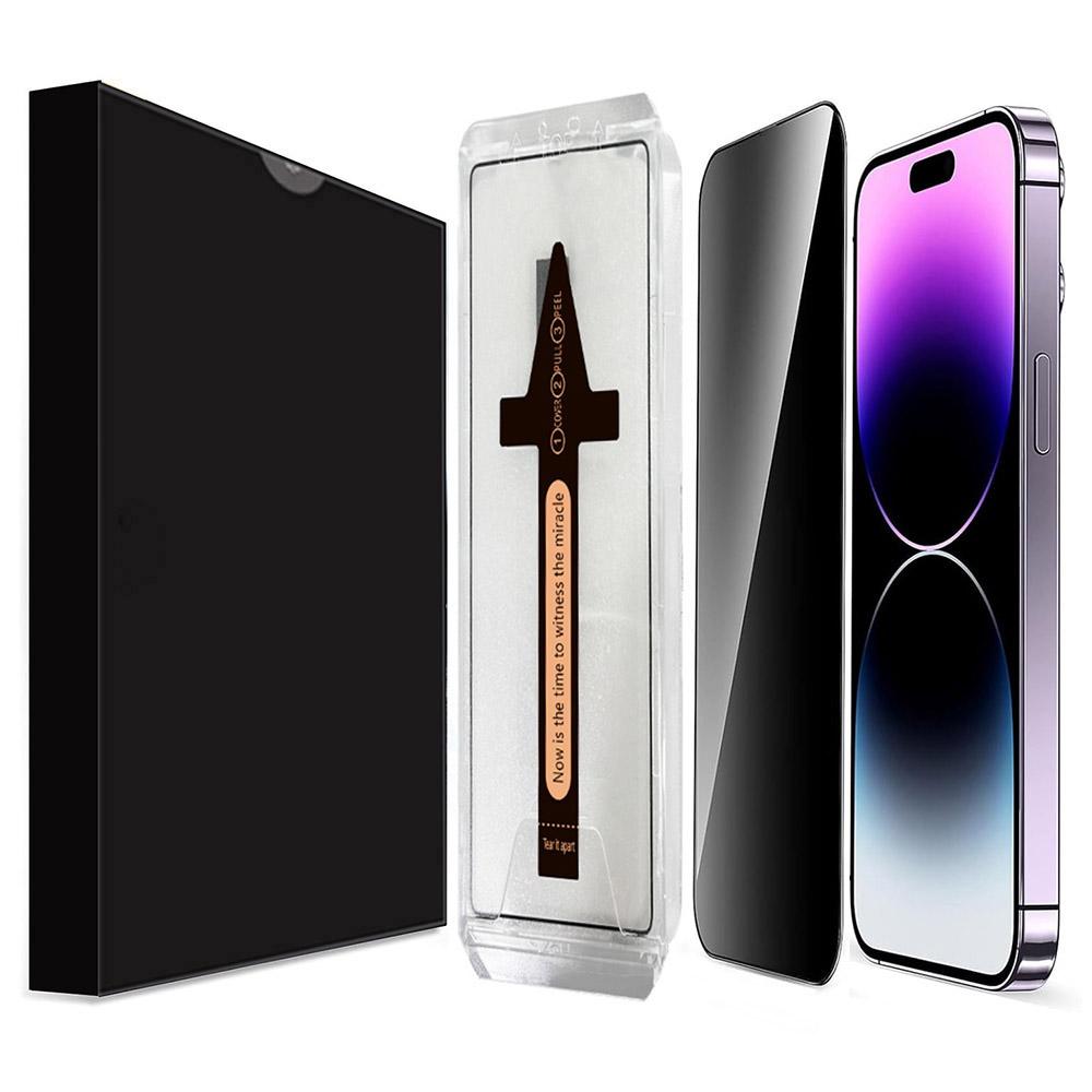 For iPhone 14 Pro Anti Spy Tempered Glass Screen Protector with Automatic Dust Removal Tool