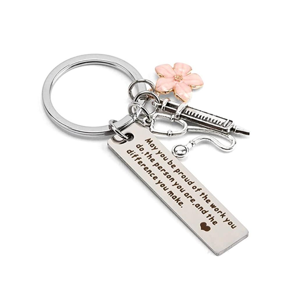 Metal Nurse Keychain with Syringe Stethoscope and Inspirational Tag Medical Professional Gift Nurse Appreciation Accessory Keyring