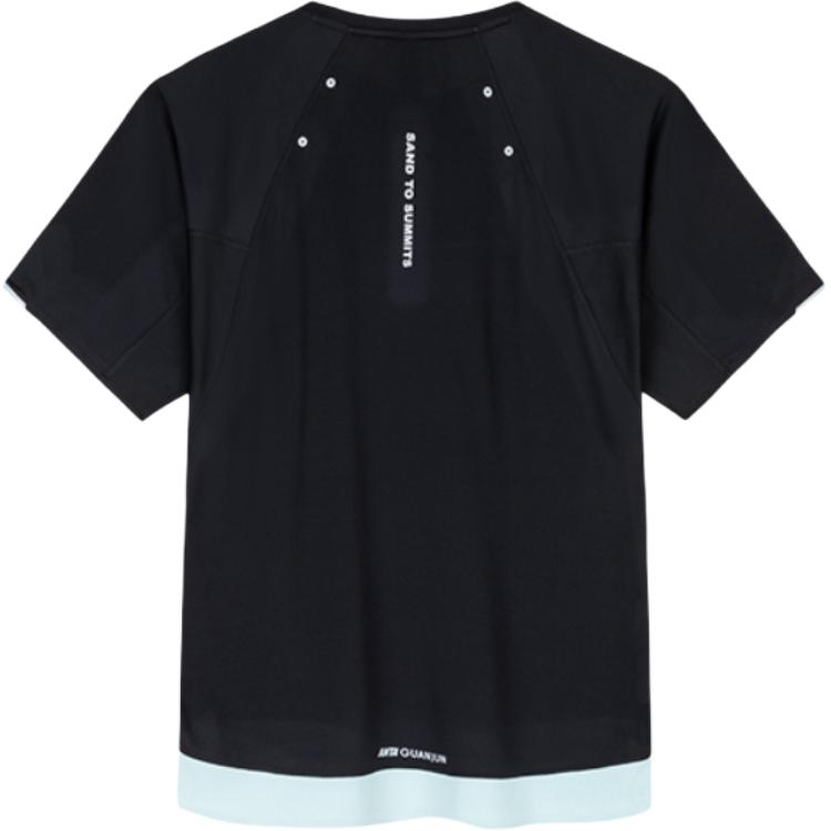 Anta Champion Outdoor Series Color Block Round Neck Moisture Wicking Quick Dry Breathable Short Sleeve T-Shirt Men Tops Basic-Black 152430101-4