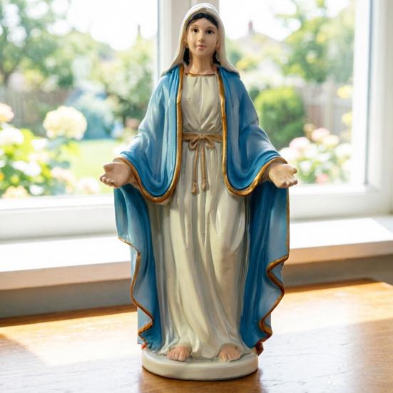 Blessed Mother Virgin Mary Statue with Open Arm Religious Catholic Sculpture Hand Painted Saint Mary Figurine for Indoor Home Decor