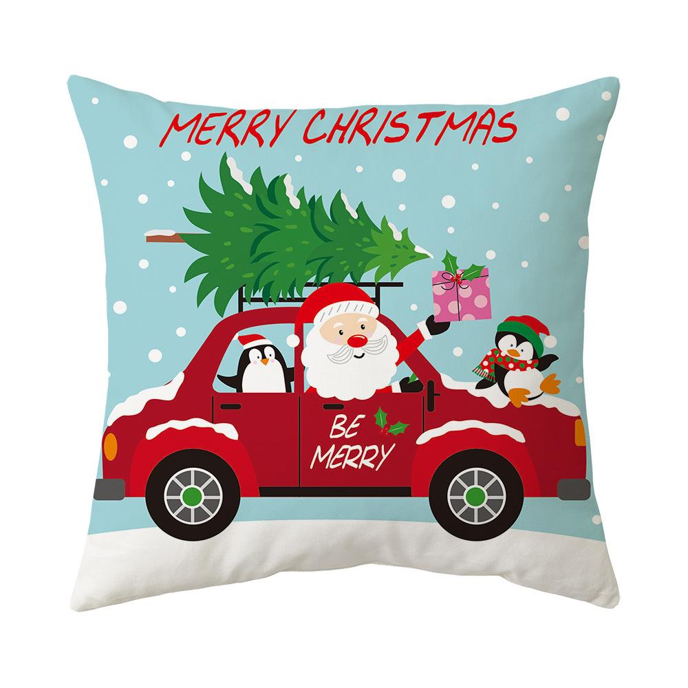 Cute Cartoon Snowman Santa Claus Print Pattern Cushion Cover Home Living Room Sofa Decoration Square Pillow Pillow Cover