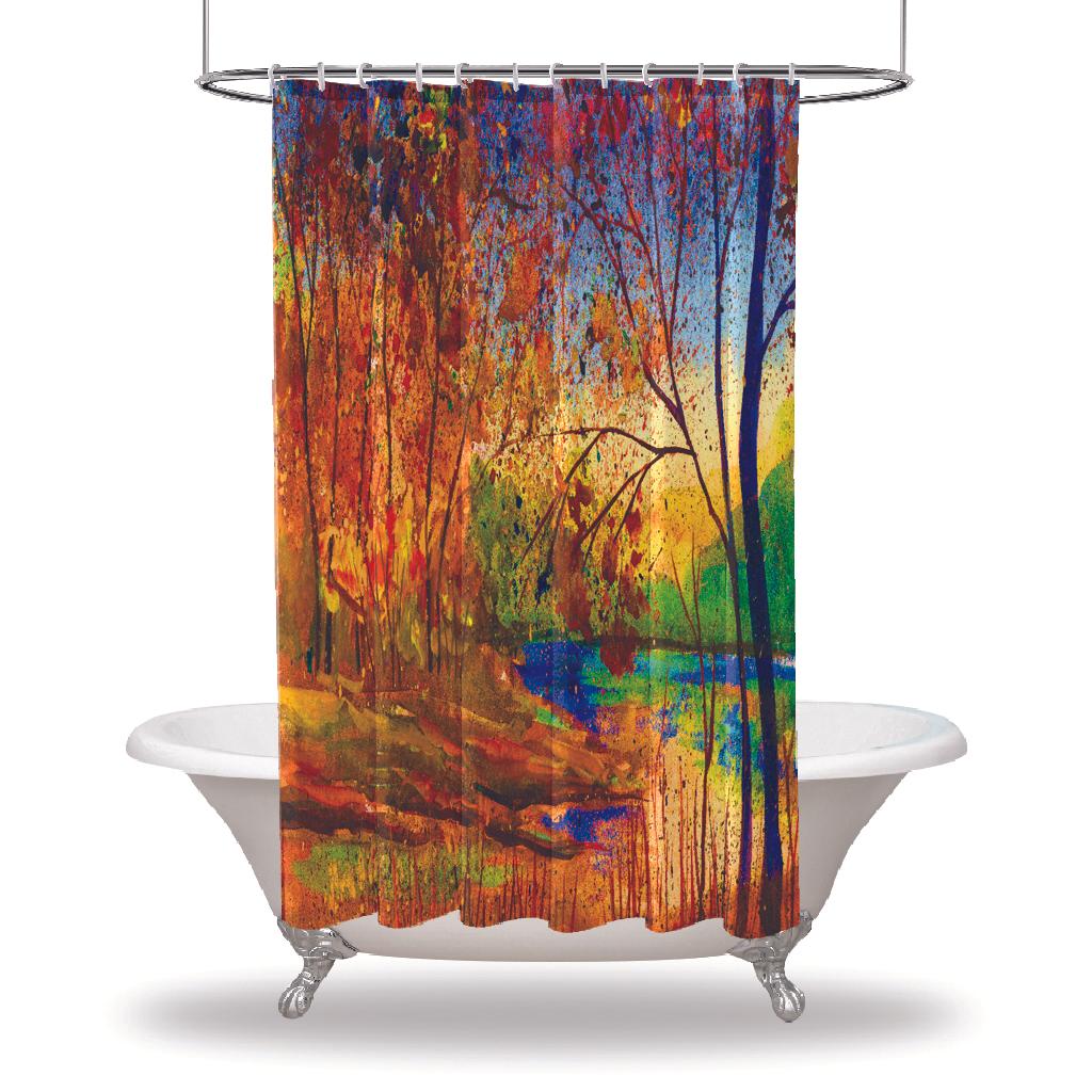 

Занавеска для душа с рисунком/водостойкие занавески для душа с пуговицами для вашей ванны Украшения для ванной комнаты-деревья на берегу озера Небо Красочная осень