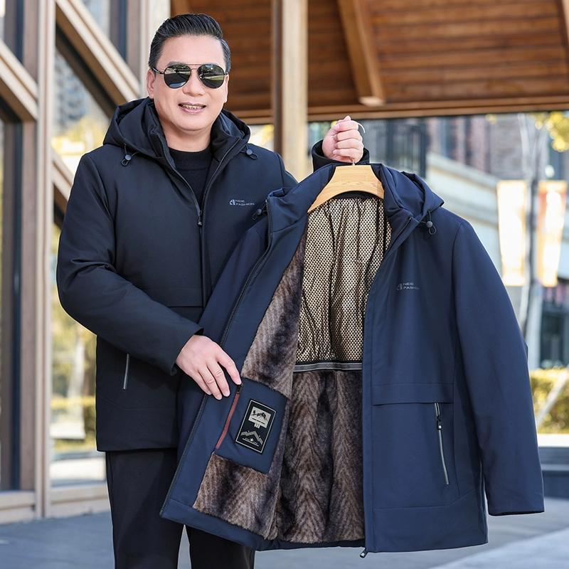 Cozy Up Men's Puffer Coat Winter Long Quilted Jacket Zip Up Fleece Lined Down Jacket Windproof Warm Thicken Hooded Parka Coa