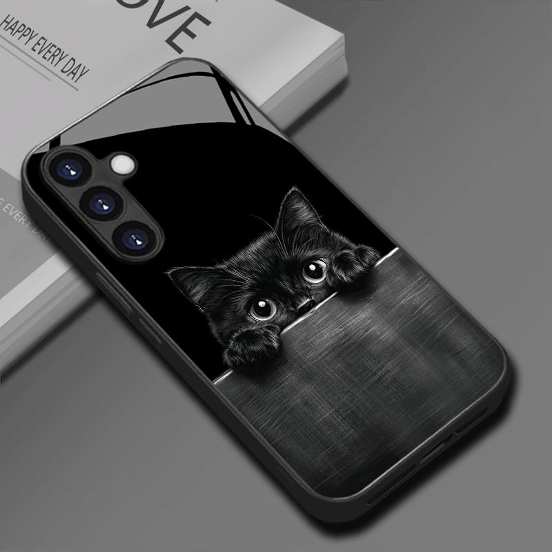 Electroplated Glass Phone Case Suitable for Samsung Galaxy S26 S25 S24 S23 S22 S20 S11 S10 FE Ultra Plus Anti Drop Cat Pattern
