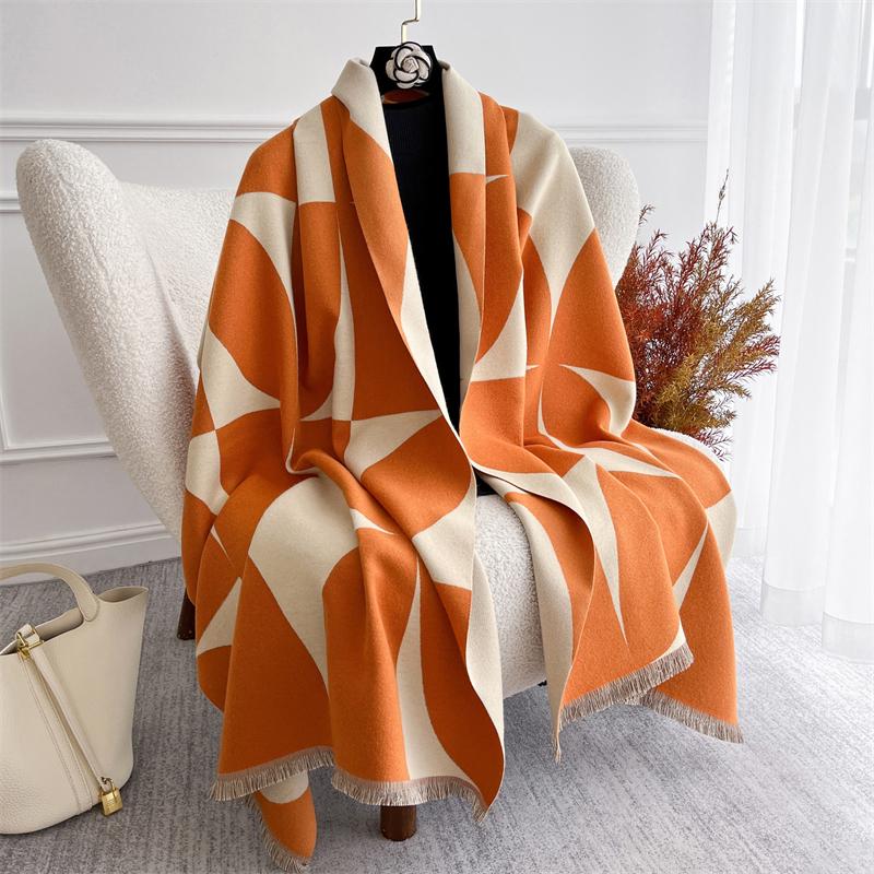 Luxury Winter Scarf for Women Warm Pashmina Shawl Thick Floral Cashmere Blanket Chunky Stoles Lady Elegant Poncho Travel Bufanda