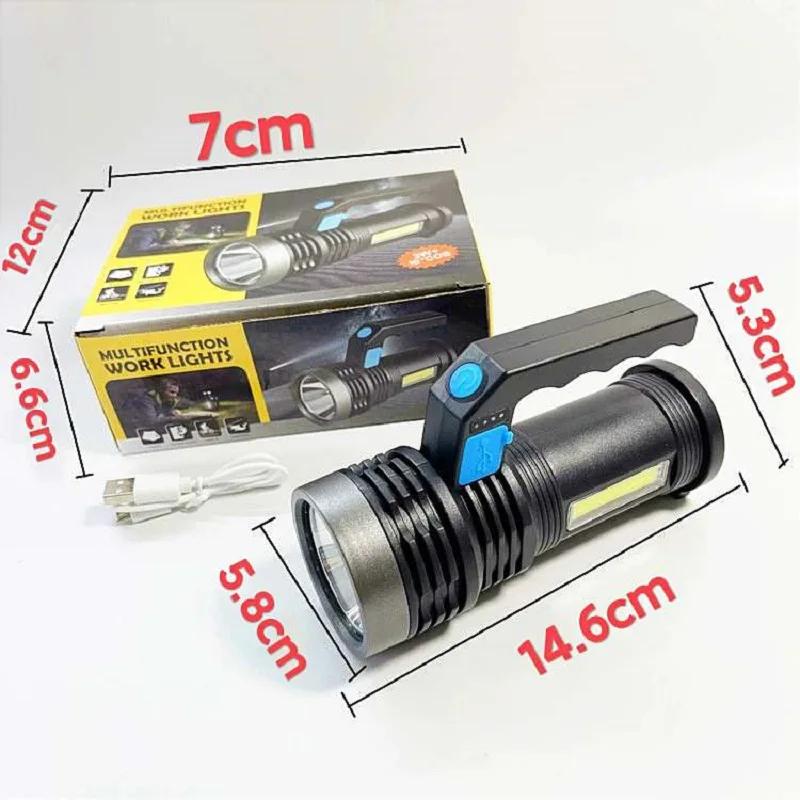 

Светодиодный фонарик высокой мощности, 2000 мАч, мощный USB перезаряжаемый фонарик, портативный портативный уличный фонарь со встроенной батареей, фонари COB чёрный