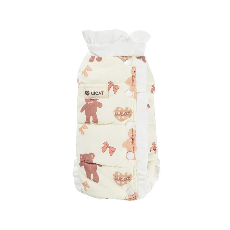 Pet Warm Belly Cover Cats Dogs Soft Fleece Lined Pajamas With Ruffle Trim Anti-Chill Home Wear