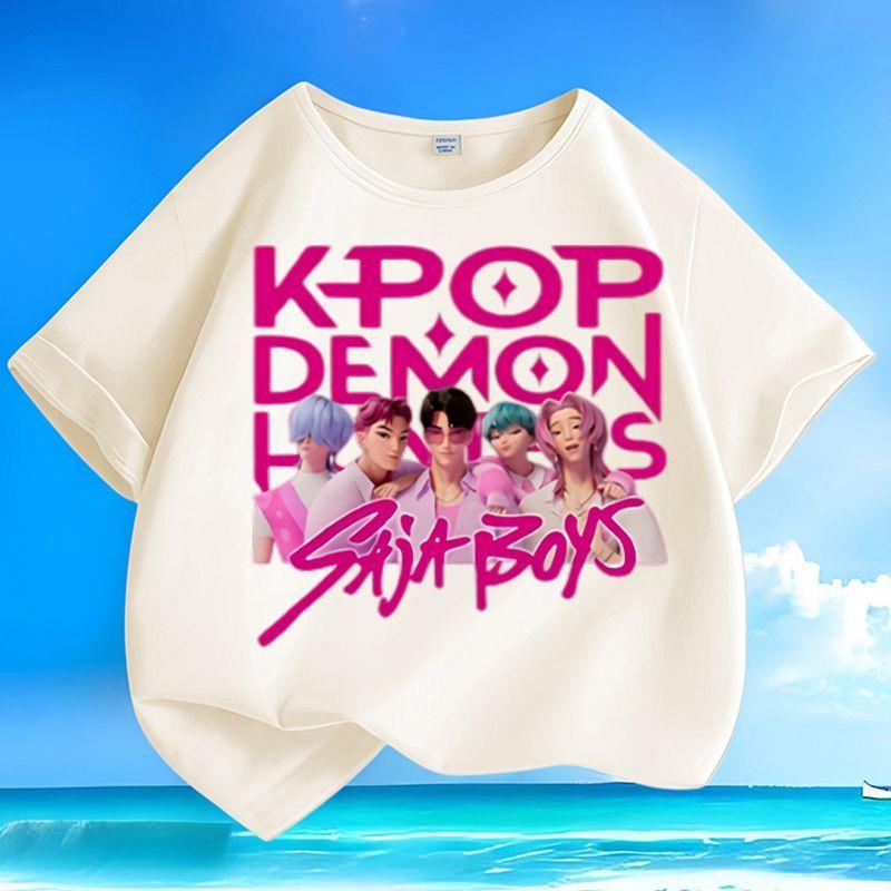 Boys and Girls' Fashionable Demon-hunting Girl Group SAJABOYS Boys' Group Shirt, Summer Children's Loose Pure Cotton T-shirt