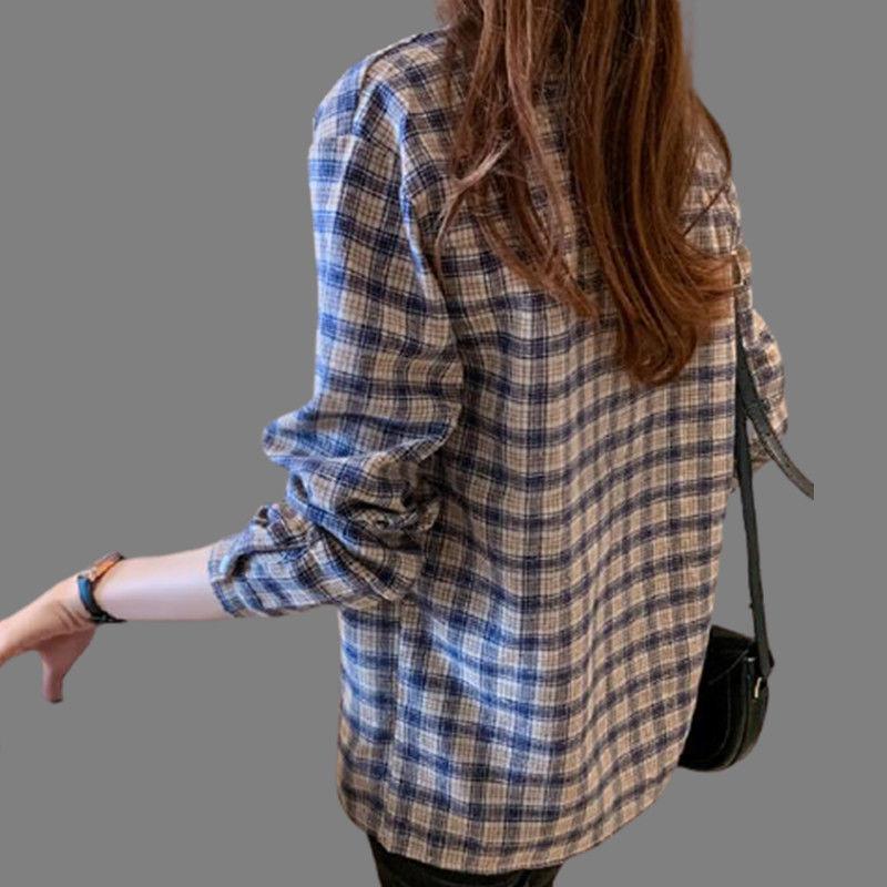 WTEMPO New Casual Plaid Shirt Women's Long-sleeved Korean Version Loose Large Vintage Versatile Top