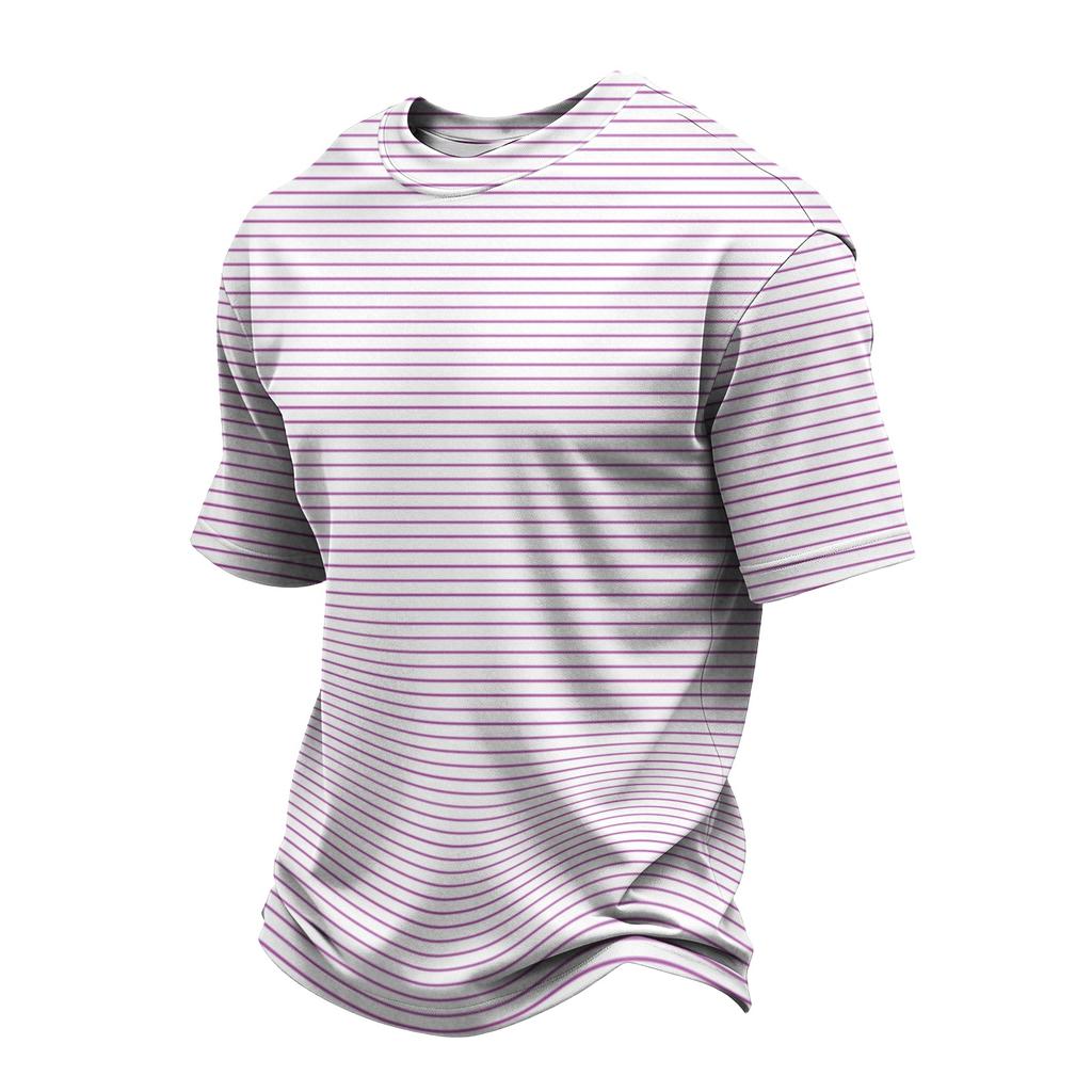 Men's Casual Quick-Dry Round Neck Short Sleeve Striped T-Shirt - Lightweight Mesh Breathable