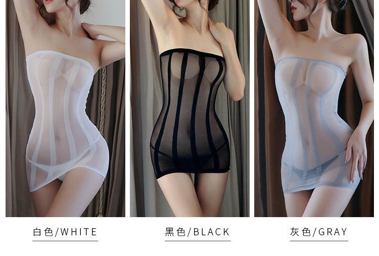Transparent Seductive Sexy One-piece Mesh Dress Silk Stockings Pajamas Open File Sexy Underwear Woman