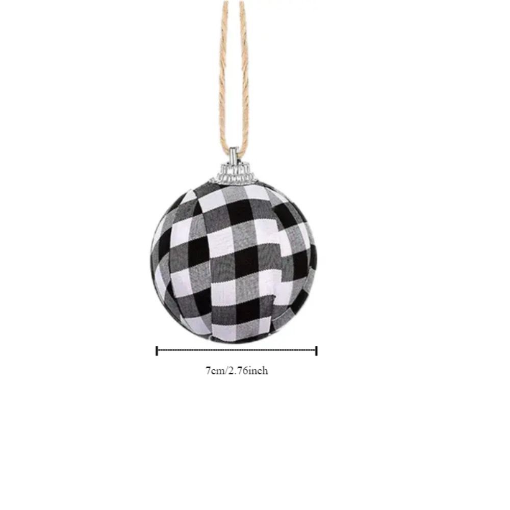 6pcs/bag Vintage Plaid Fabric Ball Hanging Christmas Tree Decorations  Holiday Party