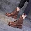 2025 autumn new handsome British side zipper platform cotton short boots locomotive boots lace-up middle help Martin boots