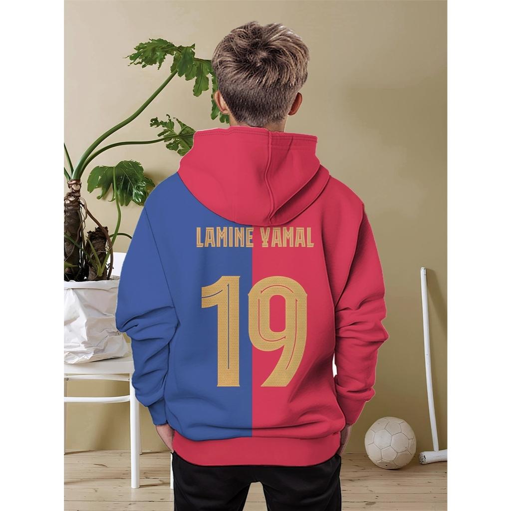 Boys' Football Hoodie, Red and Blue Color Blocked Pullover Sweatshirt, Soft Sports Jacket for Football Players and Fans