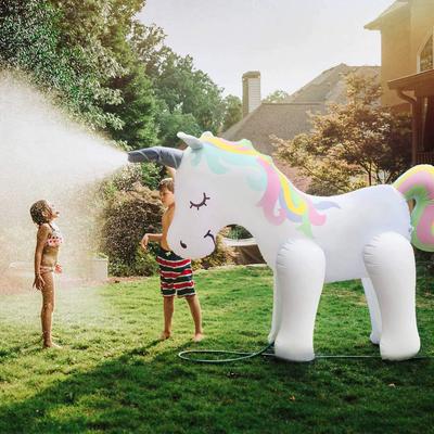 Kids Summer Giant Inflatable Unicorn Water Spray Pool Toy Swimming Float Standing Outdoor Fountain Beach Party Decor Accessories