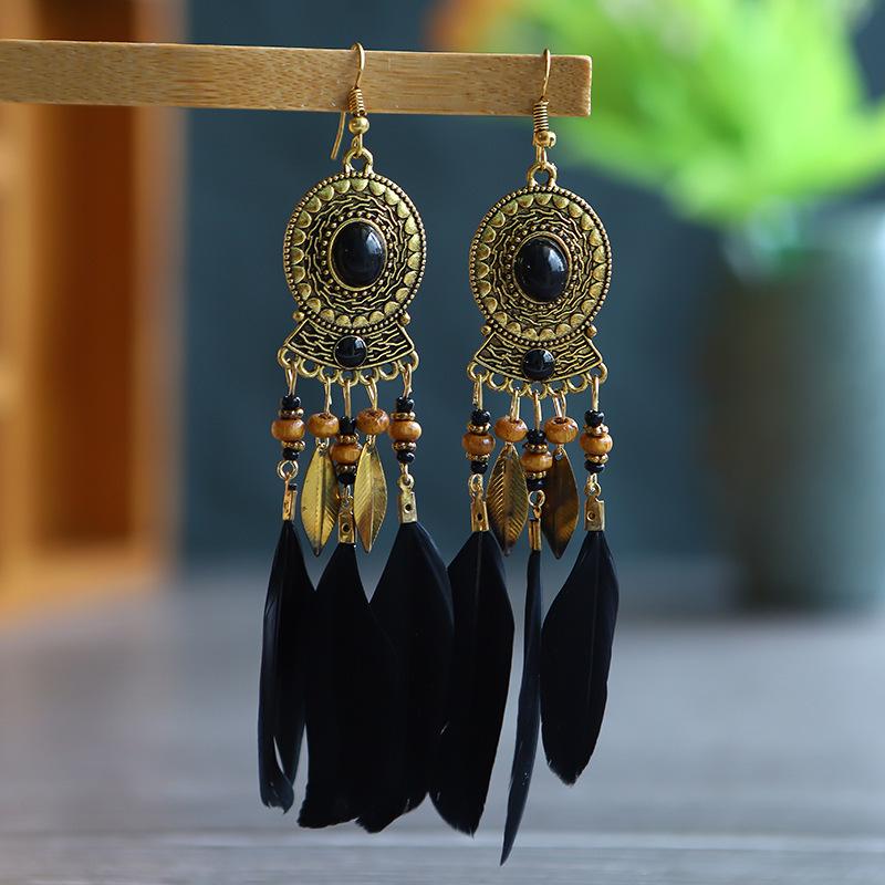 Bohemian Long Tassel Feather Earrings - Trendy Douyin-Inspired Design for Women