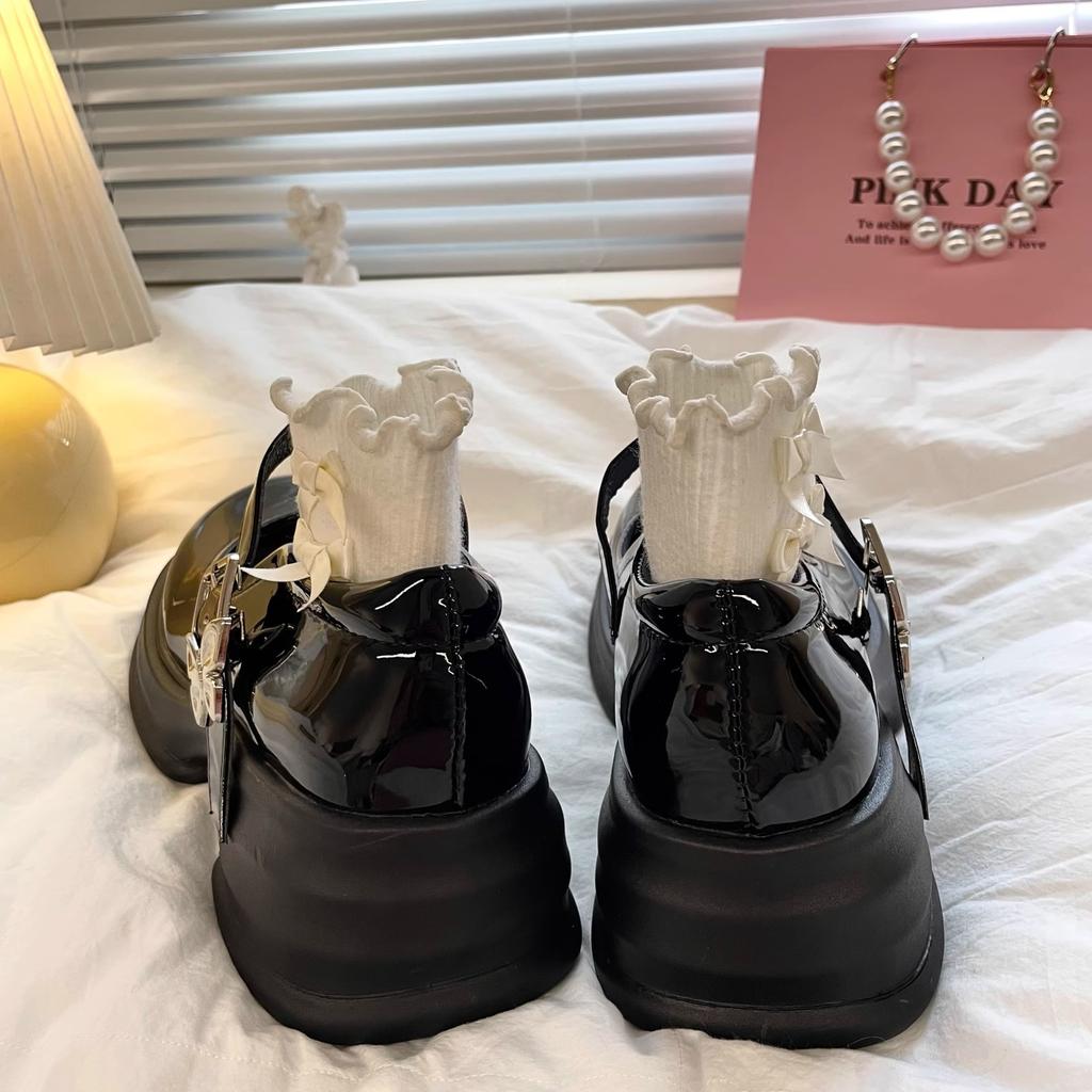 Round Head Black Versatile Small Leather Shoes Women's New Thick Heel Versatile Mary Jane Single Shoes Comfortable and Versatile