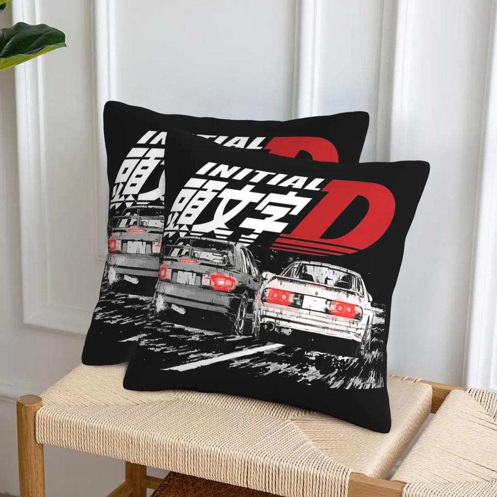 Initial D 2 Pcs Square Pillowcase Pillow Cover Cushion Zip Decorative Comfort Throw Pillow For Home Sofa
