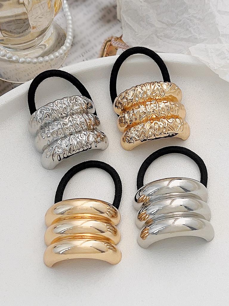 4Pcs Metal Circle Hair Cuff Elastic Hair Band Hair Ties Ponytail Holder Hair Rope Accessory for Women Girls