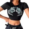 Dámské tričko Letní móda Crop Top s krátkým rukávem Dragon Print