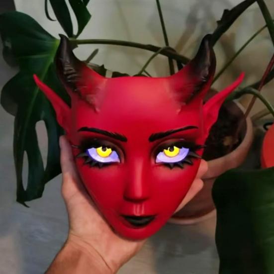 Yousheng Sheep Horn Demon Halloween Face Guard Terrifying Human Face Guard Scary Prop Parties Haunted House Scares Animal Face Guard