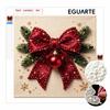 DIY 5D Pearl Painting Kit Framed with Red Christmas Bow Ornament Sparkling Bead Canvas Art Creative Gift for Holiday Room Decor
