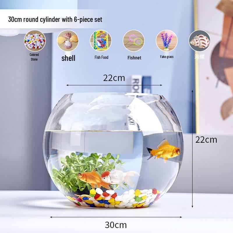 Jialei Dezhu Transparent Round Glass Fish Tank & Turtle Aquarium for Desktop Living Room
