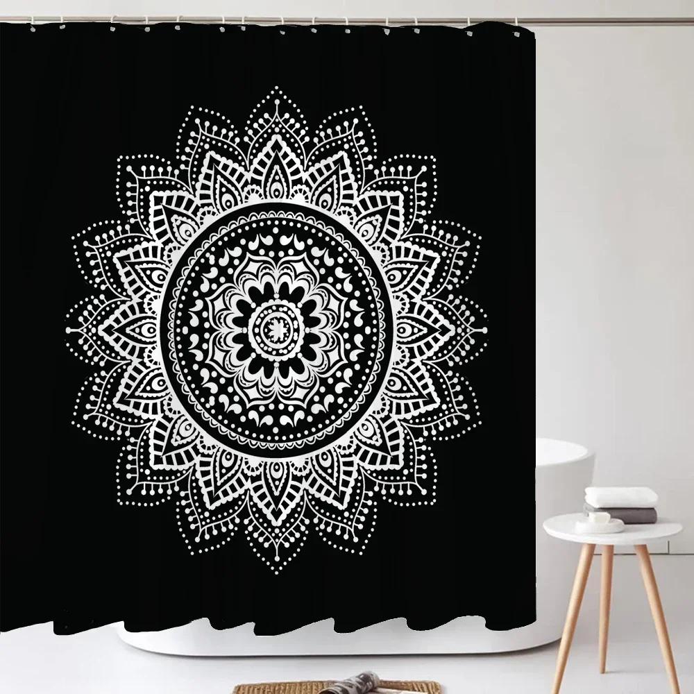 High Quality Indian Mandala Pattern Printed Fabric Shower Curtains Bohemian Bath Screen Waterproof Bathroom Decor with 12 Hooks