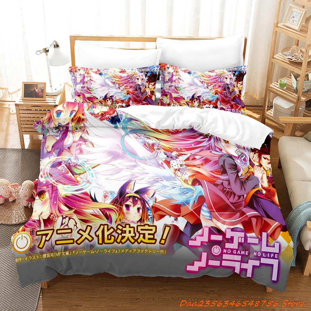 New Personelity New No Game No Life Bedding Set Cartoon Anime Three-Piece Set Adult Kid Bedroom Duvetcover Sets 3D Kawaii Girl