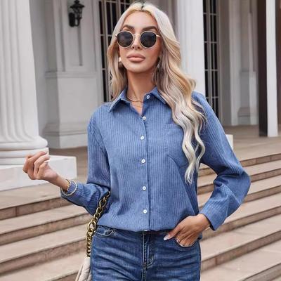 Camisa Casual Feminina Europeia e Americana de Manga Comprida Larga – Estilos para Todas as Estações