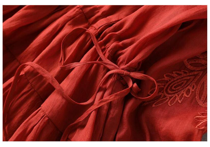 2023 Summer Retro Women's Plus Size Cotton Linen Dress with Hollow Design and Loose Waist
