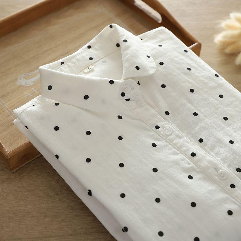 

Autumn New Arrival Loose Version Pure Cotton Double Layer Cotton Yarn Shirt Female Long Sleeve Student Sweet Art Rabbit Printed Shirt Wave point Print M