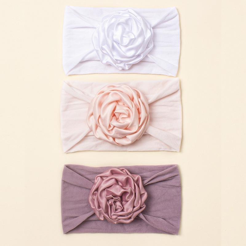 

New children s hair accessories three-piece set, cute baby seamless wide headscarf, nylon flower baby headband
