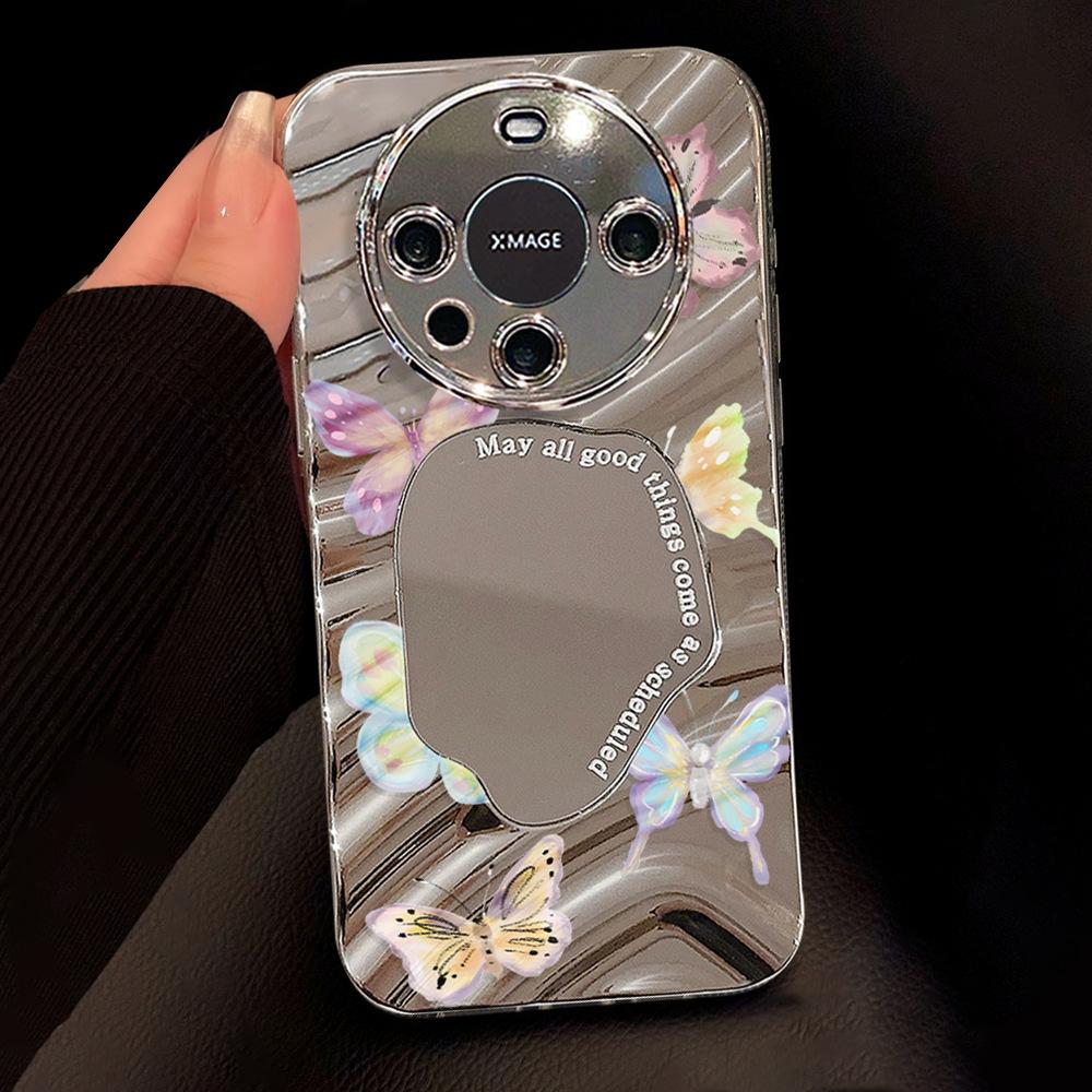 

Зеркальный чехол для телефона для iPhone 16 11 13 14 для 16 Pro 12 13 15 16 Pro Max для Samsung A15 A16 A35 A55 Милый чехол для телефона с облаком, цветком и щенком с гальваническим покрытием iPhone 16 серебряный