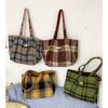 Autumn Plaid Women Double-Sided Woolen Shoulder Bags Large Capacity Ladies Suede Casual Tote Letter College Style Girls Handbags
