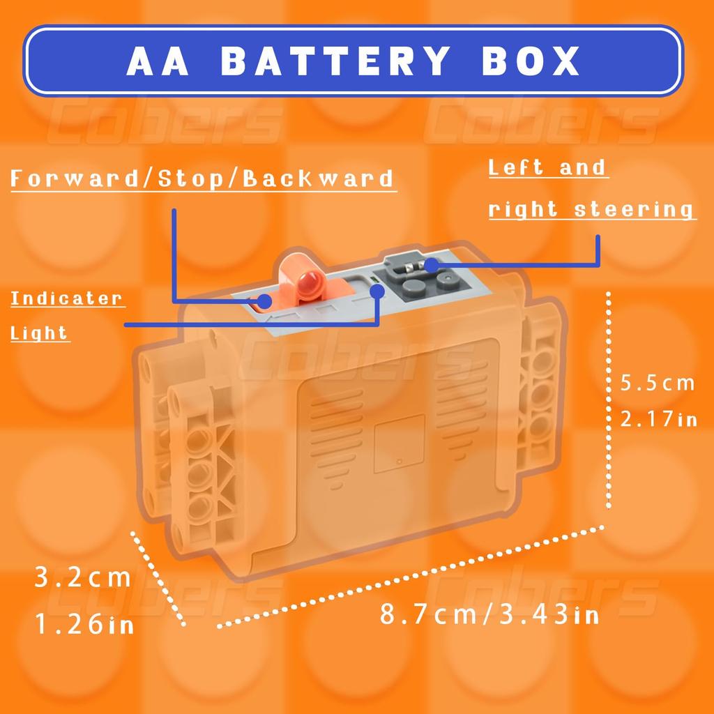 Cobers Power Function Kit Motor Set Compatible with Major Brand Technic Parts AA and Gears 9-Piece Boxes, Switches, Lights, Wires, Axles,