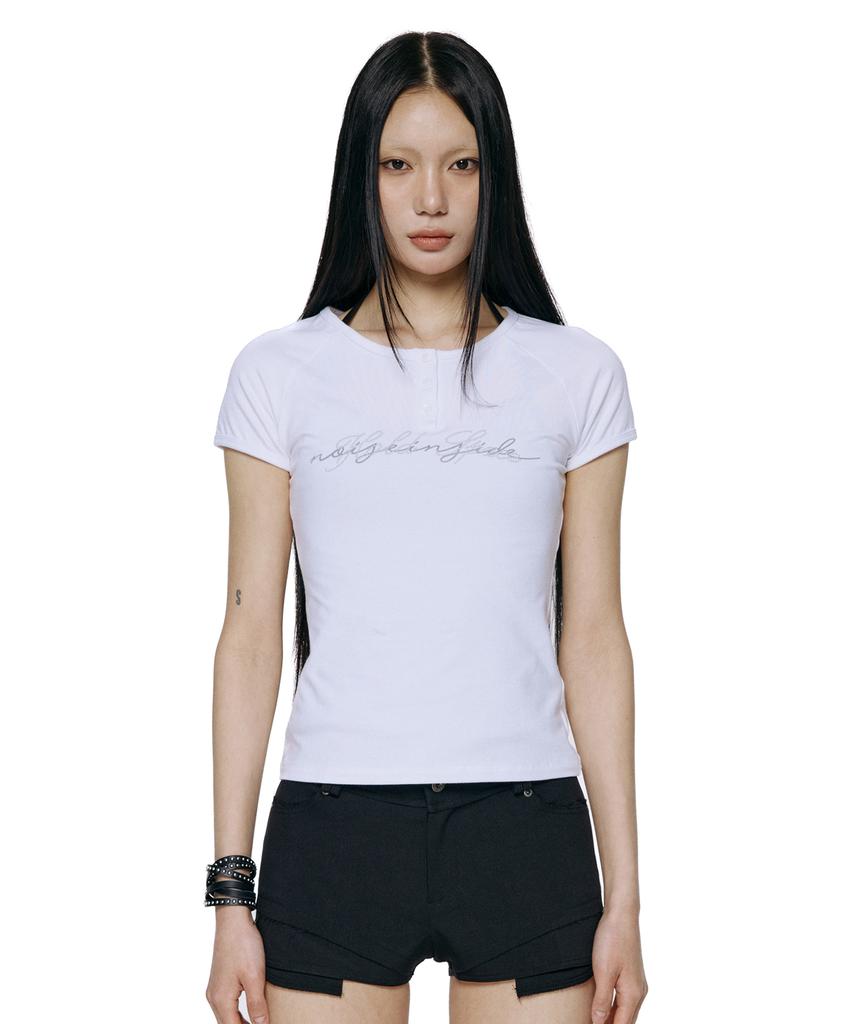ROCKCAKE Raglan Henly Neck Top - White