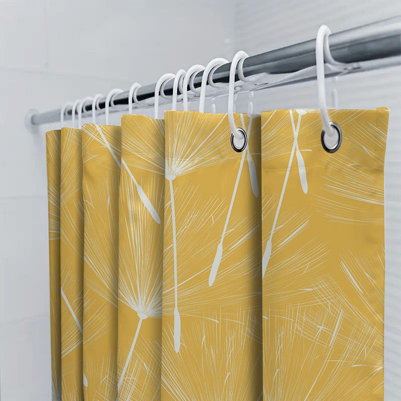 Yellow Shower Curtain with White Flower Pattern: Modern Decor for Bathroom