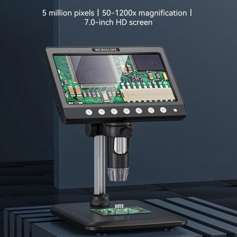 7" LCD Coin Microscope 50X-1200X Magnifier 5MP HD Digital Microscope 8 LED Lights Electronics Repair Soldring PC View Device