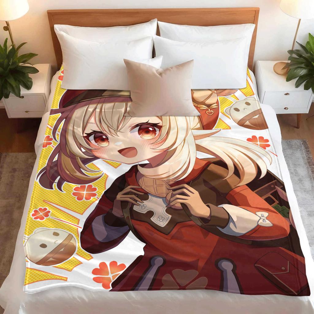 Genshin Impact Klee Cartoon Cute Blanket Cover Warm Soft Anime Flannel Knee Lanket Multifunctional Decoration Universal Blankets