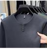 2025 Men's V-Neck Long Sleeve Plus Velvet Thickened T-shirt - Autumn/Winter, Youth Plus Size, Solid Color Base Layer