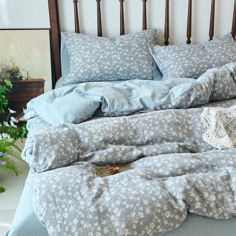 Class A Cotton Color-Woven Jacquard Double-Layer Yarn, Pure Cotton Aerobic Retro Wind Small Floral Quilt Cover