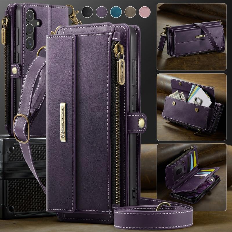 Long Lanyard Flip Leather Phone Case for Samsung Galaxy S26 Ultra S25 FE S24 Plus S23 S22 S21 A57 A17 A16 A56 A15 A55 A14 A54 Zipper Wallet Card Cover