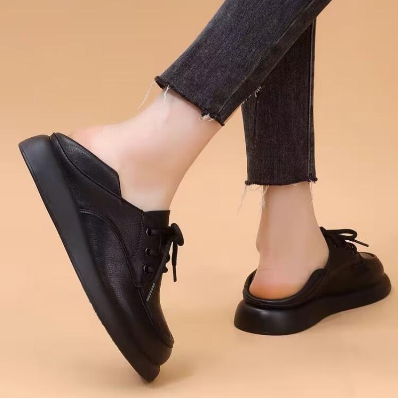 Sapatos Femininos de Solado Macio Estilo Britânico Cadarço Antiderrapante Leve Bico Redondo Cor Sólida Mocassins de Trabalho Zapatillas De Mujer