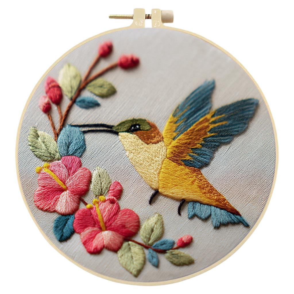 DIY Hummingbird Embroidery Set for Craft Lover Hand Stitch Printed Cross Stitch Set with Embroidery Hoop and Instructions