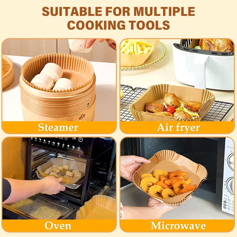 Silicone World 50pcs Air Fryer Paper Disposable Square Paper Food Cooking Oil Paper Airfryer Liner Baking Paper Oven Baking Tool