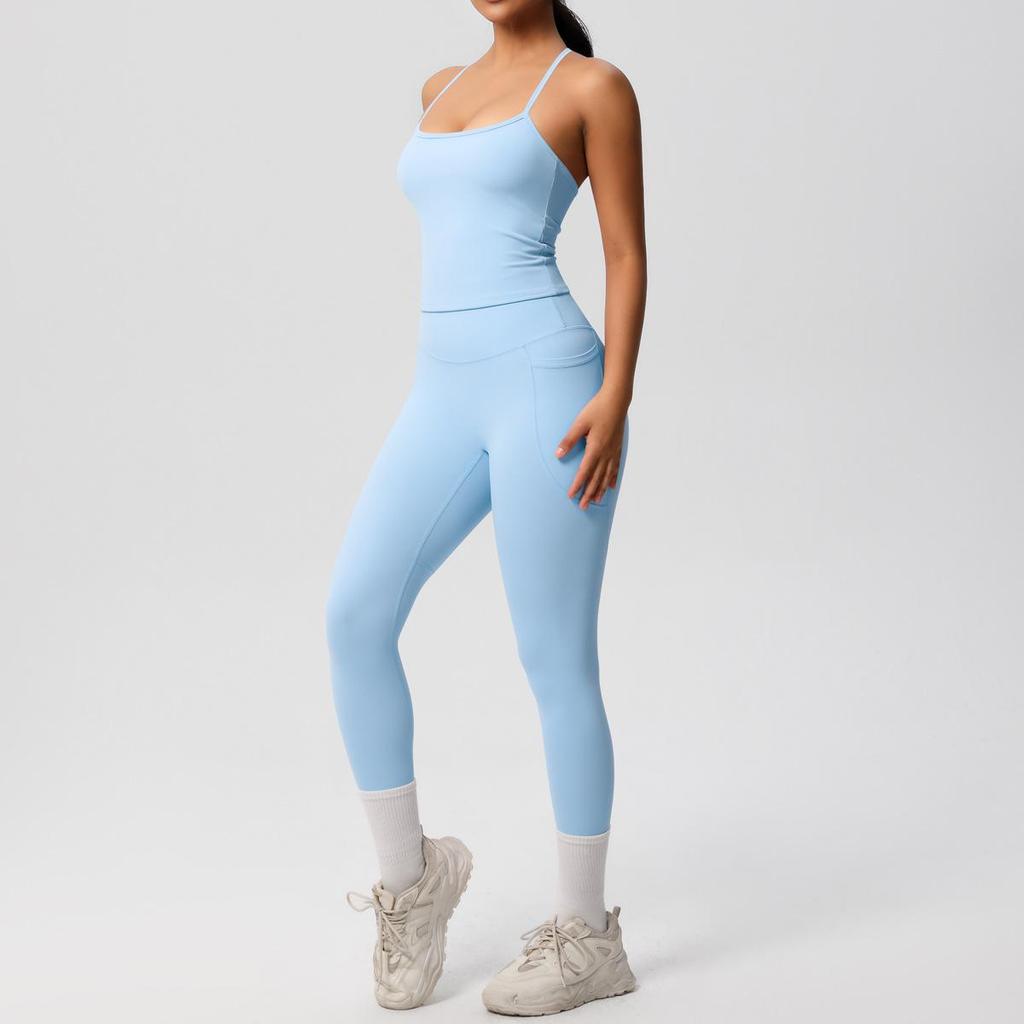 European & American Tight-Fit Brushed Yoga Vest Two-Piece Set for Women: Sports, Casual, Outdoor Running & Fitness